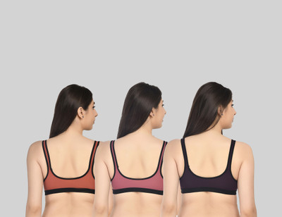 ASHMIRAS Pack of 3 Women Sports Non Padded Bra(Orange, Pink, Purple)