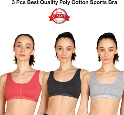 STOGBULL Sports Bra combo pack of 3 Gym Yoga Exercise Running Workout regular daily use Women Sports Non Padded Bra(Red, Black, Grey)