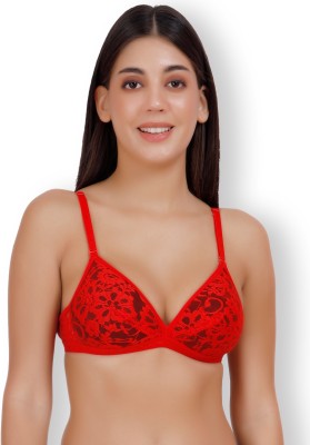 Selfcare Womens Net Half Coverage Plunge Bra Women Plunge Lightly Padded Bra(Red)