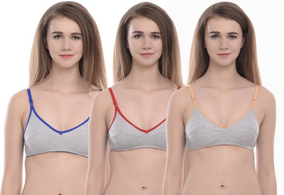 elina Women T-Shirt Non Padded Bra(Red, Blue, Beige)
