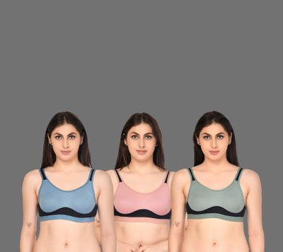 ASHMIRAS Pack of 3 Women Sports Non Padded Bra(Light Blue, Light Green, Pink)