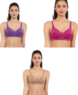 Havenhues Women Everyday Lightly Padded Bra(Purple, Pink, Beige)