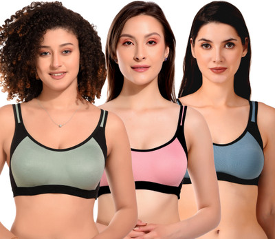 CURVZEX nini Women Sports Non Padded Bra(Blue, Green, Pink)