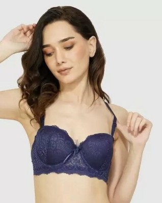 Newba Lace bra Women Push-up Heavily Padded Bra(Dark Blue)