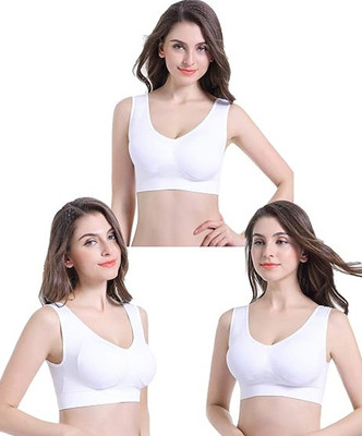 Restore Fashion Women's Sports Bra | Seamless, Padded, Non-Wired Gym & Yoga Bra | Women Sports Lightly Padded Bra(White, White, White)