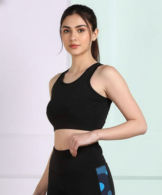 RECED women sports bra lycra soft comfortable workout body care running girls gym Women Sports Non Padded Bra(Black)