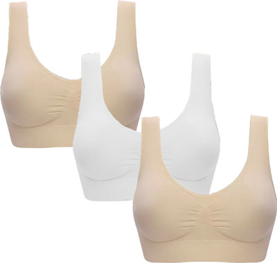 texello Pack of 3 Girls Stretchable Cotton Air sports non padded seamless sports gym bra Women Sports Non Padded Bra(Multicolor)
