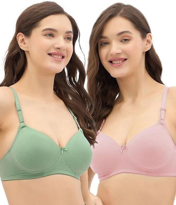 RAHA S.G Lingerie bra for women & girls Women T-Shirt Non Padded Bra(Pink, Green)