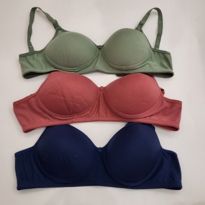 X-WELL Women Everyday Lightly Padded Bra(Green, Blue, Brown)