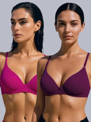 Eden Women T-Shirt Non Padded Bra(Pink, Purple)