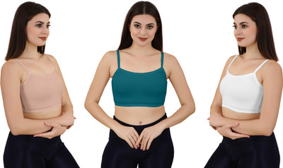 Shree Brahmani Corporation Women's Cotton Lycra Free Size Non Padded Pull On Sport Bra Women Sports Non Padded Bra(Pink, Green, White)