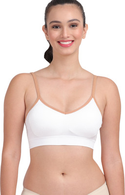 AMOUR SECRET Women's Cotton Blend Light Padded Sports Bra RLS1015 Women Full Coverage Lightly Padded Bra(White)