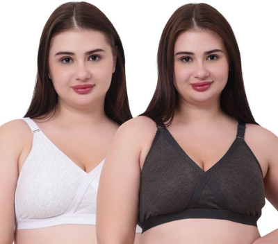Funahme Women Full Coverage Non Padded Bra(Grey, White)