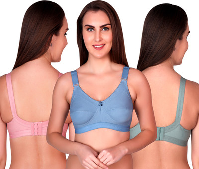 CURVZEX ZAMBIA Women Full Coverage Non Padded Bra(Pink, Dark Blue, Dark Green)