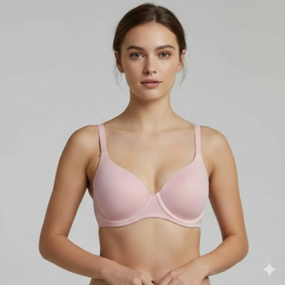 F-more SEMI PUSH UP Women T-Shirt Heavily Padded Bra(Pink)