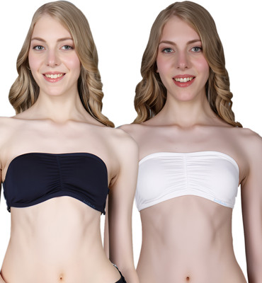 IndiRocks Bandeau Sports Tube Top Bra Strapless Wireless Solid Seamless Yoga Workout Bra Women Bandeau/Tube Lightly Padded Bra(Blue, White)