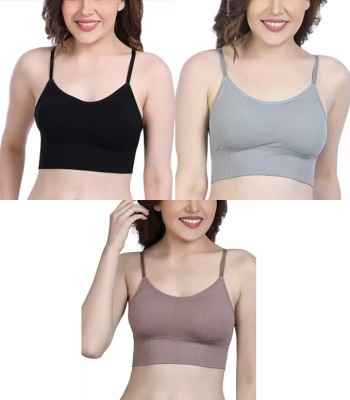 VarniEcom Women's Cotton Lightly Padded Pull On Sport Bra For Everyday Wear Women Everyday Lightly Padded Bra(Black, Grey, Pink)