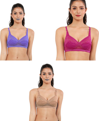 Havenhues Women Everyday Lightly Padded Bra(Blue, Pink, Beige)