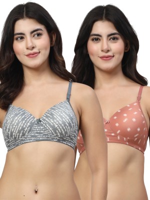 Docare NovaPrint Women T-Shirt Lightly Padded Bra(Grey, Brown)