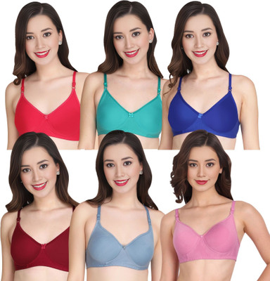 Liigne Women Everyday Padded Bra (Pack Of 6) for T-Shirt Saree Dress Sports Garment Women Full Coverage Lightly Padded Bra(Pink)