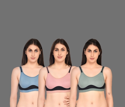 ASHMIRAS Pack of 3 Women Sports Non Padded Bra(Light Blue, Light Green, Pink)