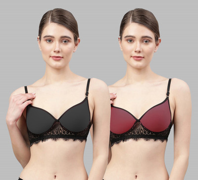 Beach Curve B_Cupri Bra Women Minimizer Lightly Padded Bra(Black, Maroon)