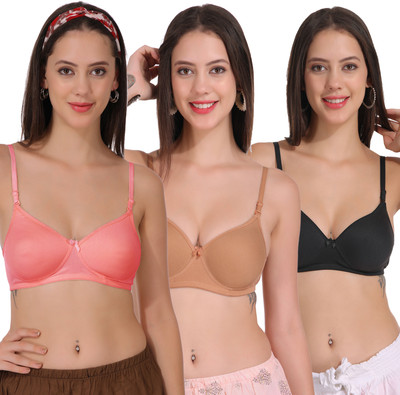 FigureFit SoftPad Women T-Shirt Lightly Padded Bra(Brown, Black, Pink)