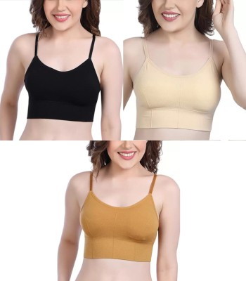 VarniEcom Women's Cotton Lightly Padded Pull On Sport Bra For Everyday Wear Women Everyday Lightly Padded Bra(Black, Gold, Yellow)