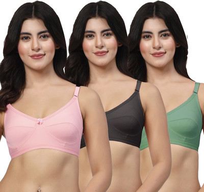 LILY akihdar Women Everyday Non Padded Bra(Pink, Black, Green)