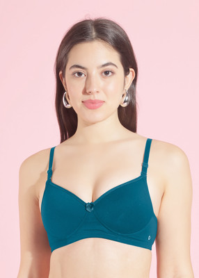 Dollar Missy Pack of 1 Cotton with Stretchy Elastane Thin Padded T-Shirt Women Everyday Heavily Padded Bra(Blue)