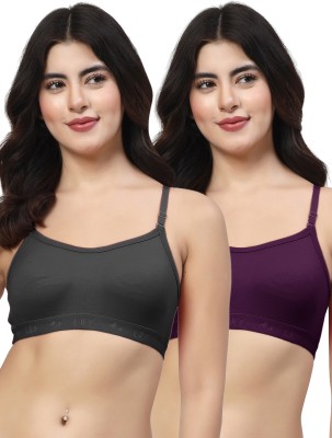 LILY 3321 Women Sports Non Padded Bra(Black, Purple)