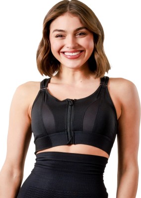 Bella Voste Front-Zip, Gym Bra for Women, Lightly Padded Women Sports Lightly Padded Bra(Black)