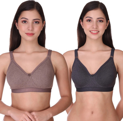 POOJA RAGENEE Double Layer Cotton Blend Women Full Coverage Non Padded Bra(Grey, Blue)