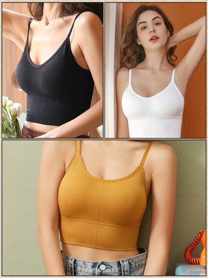 MAHEK CREATIVE Women T-Shirt Lightly Padded Bra(Black, White, Yellow)