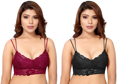 HET ENTERPRISE Women's Full Comfortable Net Chami Bra In Maroon & Black And 30A Size Women Cami Bra Lightly Padded Bra(Maroon, Black)