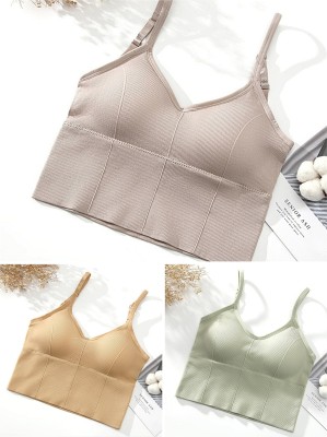 MEEMBOOLI Premium Quality Women Full Coverage Lightly Padded Cami Bra Women Everyday Lightly Padded Bra(Grey, Beige, Green)