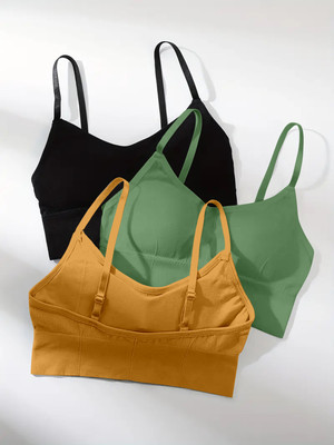 NAGARVEL CREATION 646-green-yellow-blk-03-Free Women Full Coverage Lightly Padded Bra(Black)