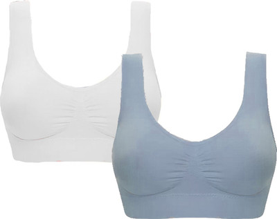JOLBEL Women Sports Non Padded Bra(White, Light Blue)