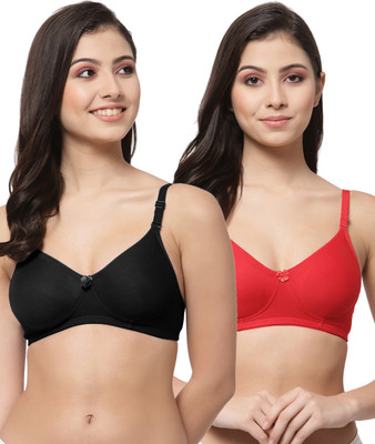COLLEGE GIRL Detachable Strap Women T-Shirt Lightly Padded Bra(Black, Red)