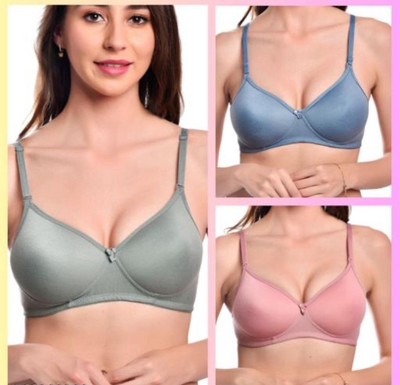 FEMSIE Women's Everyday T-Shirt Bra with Molded Cups Padded and Wired Cotton Women T-Shirt Lightly Padded Bra(Multicolor)