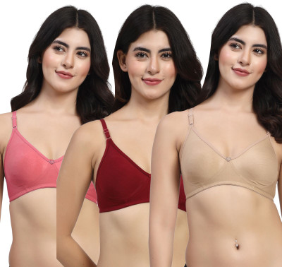 LILY wnysor Women T-Shirt Non Padded Bra(Beige, Maroon, Maroon)