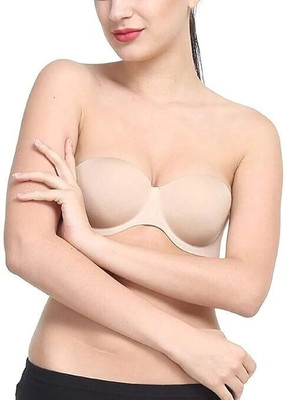 Red-Rubby Push Up Deep U-Shaped Plunge Sticky Bra Silicone Invisible Bra Women Push-up Lightly Padded Bra(Beige)