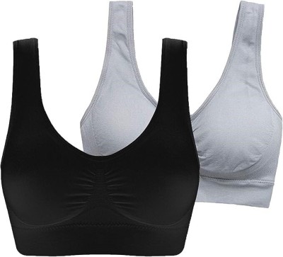 PTELRA Women Cami Bra Non Padded Bra(Black, Grey)