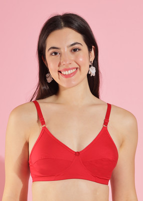 Dollar Missy Pack of 1 Cotton Wire-Free 2 Section Everyday Support Bra Women Everyday Non Padded Bra(Red)