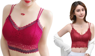 Lenriza Women Bralette Lightly Padded Bra(Maroon, Maroon)