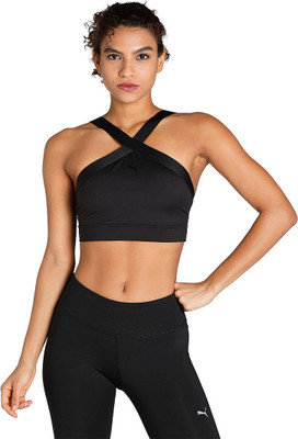 PUMA Flawless Sculpt Mid-Impact Longline Women Sports Lightly Padded Bra(Black)