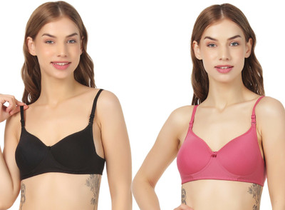 MOSSMOOR Women Everyday Non Padded Bra(Black, Pink)