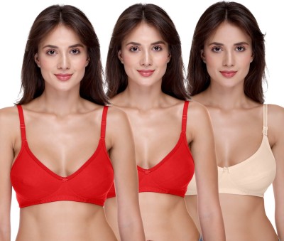 SONA H-01 Women Full Coverage Non Padded Bra(Red, Beige)