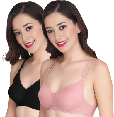 Liigne Women Everyday Non Padded Bra (Pack Of 2) for T-Shirt Saree Dress Sports Garment Women T-Shirt Non Padded Bra(Black, Pink)