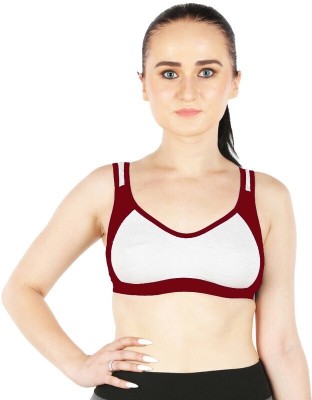 DRAXSTAR LOOK Traditional Cotton Sports Bra Women Sports Non Padded Bra(Maroon, White)